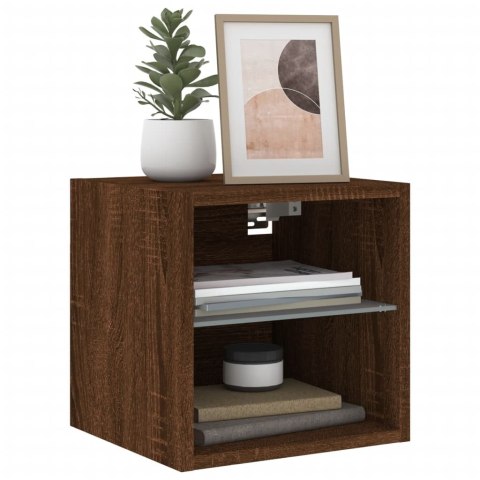 ŚCIENNA SZAFKA TV Z LED BRĄZOWY DĄB 30X28,5X30CM