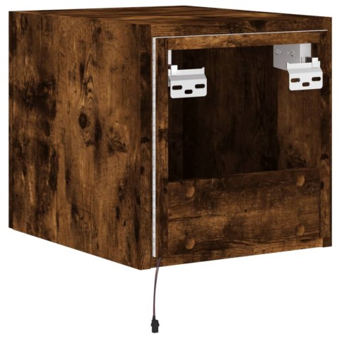 ŚCIENNA SZAFKA TV Z LED PRZYDYMIONY DĄB 30,5X35X30CM