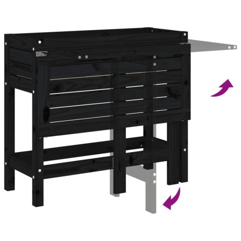 DONICA OGRODOWA ZE SKŁADANYM BLATEM CZARNA DREWNO SOSNOWE