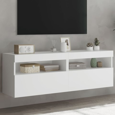 ŚCIENNE SZAFKI TV Z LED 2 SZT. BIAŁE 60X30X40CM