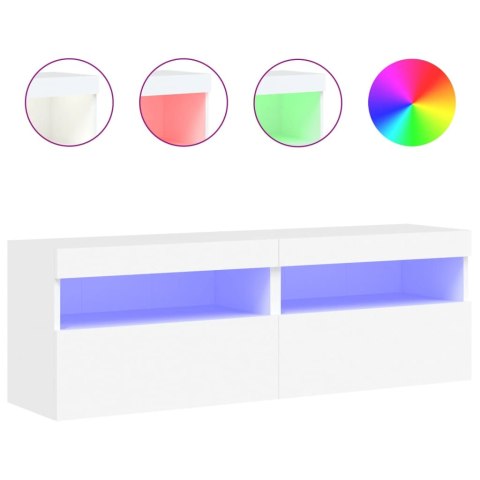 ŚCIENNE SZAFKI TV Z LED 2 SZT. BIAŁE 60X30X40CM