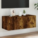 ŚCIENNA SZAFKA TV Z LED PRZYDYMIONY DĄB 80X35X31CM