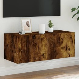 ŚCIENNA SZAFKA TV Z LED PRZYDYMIONY DĄB 80X35X31CM