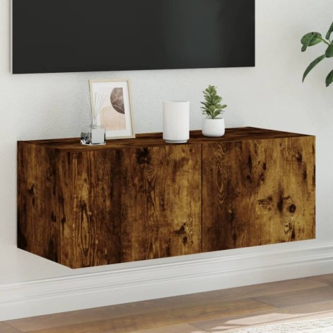 ŚCIENNA SZAFKA TV Z LED PRZYDYMIONY DĄB 80X35X31CM