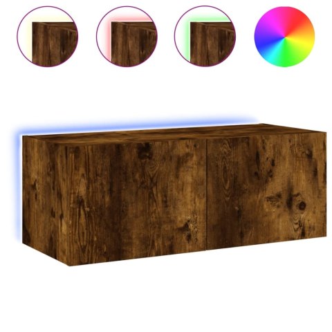 ŚCIENNA SZAFKA TV Z LED PRZYDYMIONY DĄB 80X35X31CM