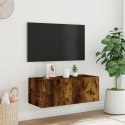 ŚCIENNA SZAFKA TV Z LED PRZYDYMIONY DĄB 80X35X31CM