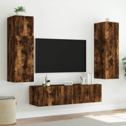 ŚCIENNA SZAFKA TV Z LED PRZYDYMIONY DĄB 80X35X31CM