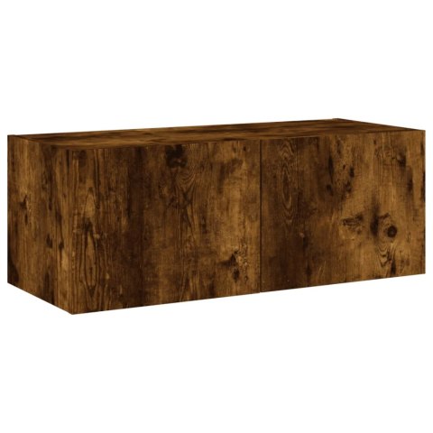 ŚCIENNA SZAFKA TV Z LED PRZYDYMIONY DĄB 80X35X31CM