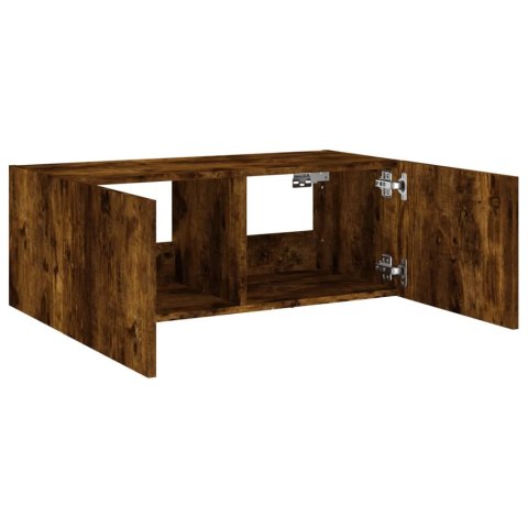 ŚCIENNA SZAFKA TV Z LED PRZYDYMIONY DĄB 80X35X31CM