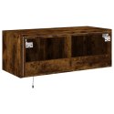 ŚCIENNA SZAFKA TV Z LED PRZYDYMIONY DĄB 80X35X31CM
