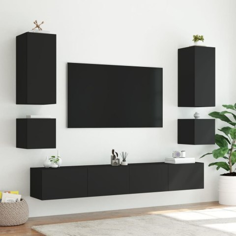 ŚCIENNE SZAFKI TV Z LED, 2 SZT., CZARNE, 40,5X35X40 CM