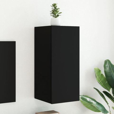 ŚCIENNA SZAFKA TV Z LED CZARNA 30,5X35X70CM