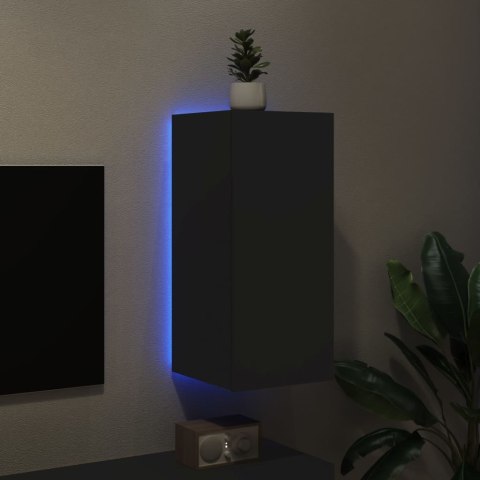 ŚCIENNA SZAFKA TV Z LED CZARNA 30,5X35X70CM