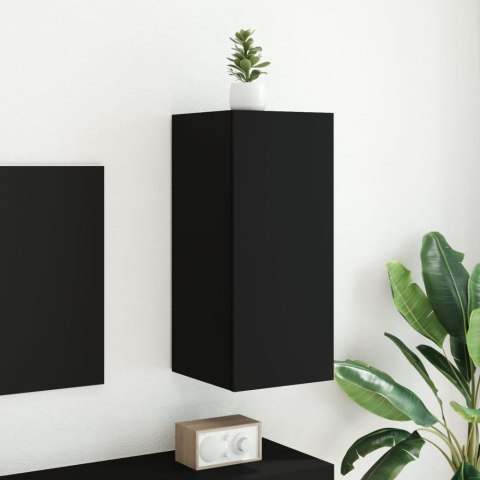 ŚCIENNA SZAFKA TV Z LED CZARNA 30,5X35X70CM