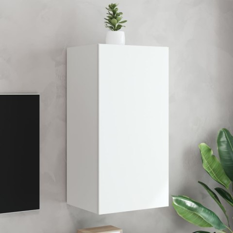 ŚCIENNA SZAFKA TV Z LED, BIAŁA, 40,5X35X80 CM