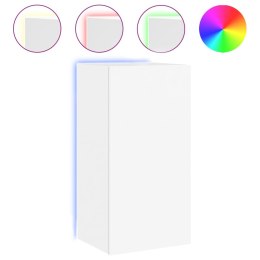 ŚCIENNA SZAFKA TV Z LED, BIAŁA, 40,5X35X80 CM