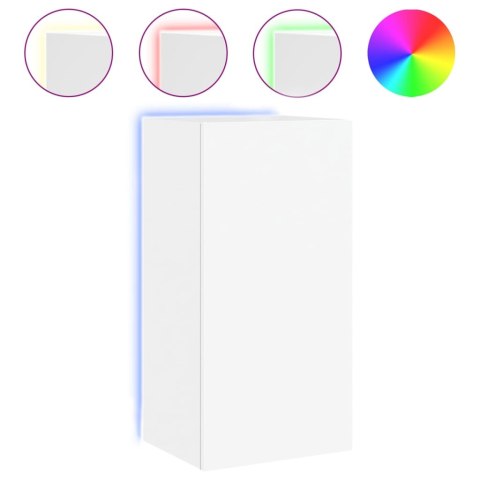 ŚCIENNA SZAFKA TV Z LED, BIAŁA, 40,5X35X80 CM