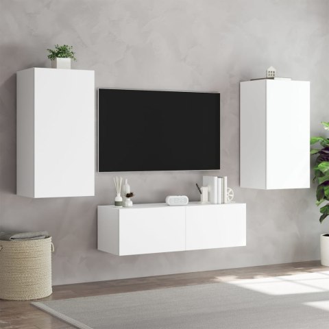 ŚCIENNA SZAFKA TV Z LED, BIAŁA, 40,5X35X80 CM