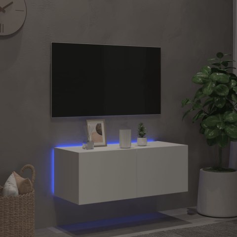 ŚCIENNA SZAFKA TV Z LED, BIAŁA, 80X35X31 CM