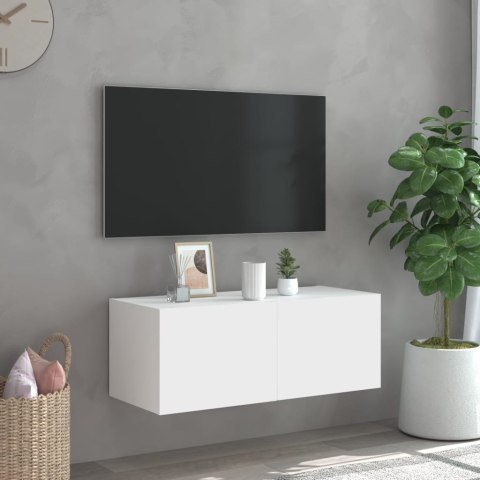 ŚCIENNA SZAFKA TV Z LED, BIAŁA, 80X35X31 CM