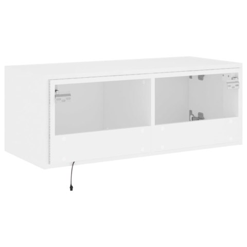 ŚCIENNA SZAFKA TV Z LED, BIAŁA, 80X35X31 CM