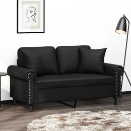 2-OSOBOWA SOFA Z PODUSZKAMI CZARNA 120CM SZTUCZNA SKÓRA