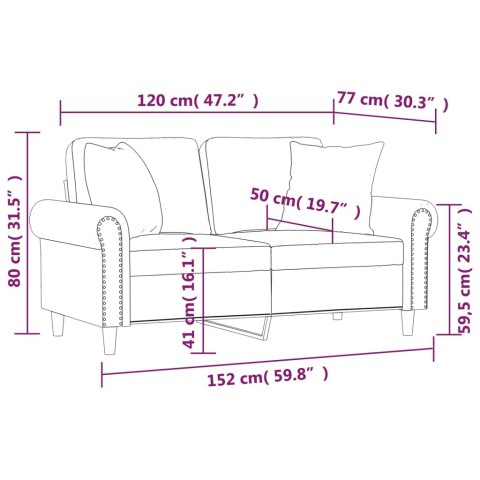 2-OSOBOWA SOFA Z PODUSZKAMI CZARNA 120CM SZTUCZNA SKÓRA