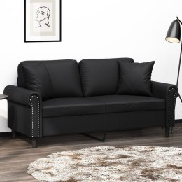 2-OSOBOWA SOFA Z PODUSZKAMI CZARNA 140CM SZTUCZNA SKÓRA