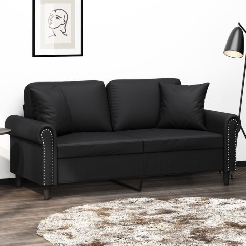 2-OSOBOWA SOFA Z PODUSZKAMI CZARNA 140CM SZTUCZNA SKÓRA