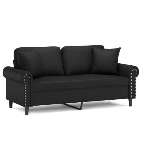 2-OSOBOWA SOFA Z PODUSZKAMI CZARNA 140CM SZTUCZNA SKÓRA