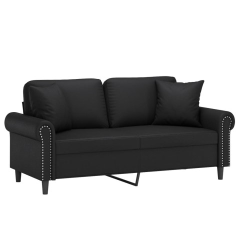 2-OSOBOWA SOFA Z PODUSZKAMI CZARNA 140CM SZTUCZNA SKÓRA