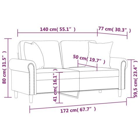 2-OSOBOWA SOFA Z PODUSZKAMI CZARNA 140CM SZTUCZNA SKÓRA