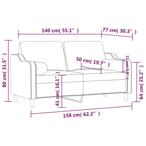 2-OSOBOWA SOFA Z PODUSZKAMI JASNOSZARA 140CM TKANINA