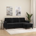 3-OSOBOWA SOFA Z PODNÓŻKIEM CZARNA 180CM AKSAMIT