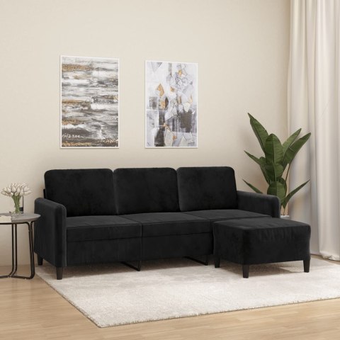 3-OSOBOWA SOFA Z PODNÓŻKIEM CZARNA 180CM AKSAMIT