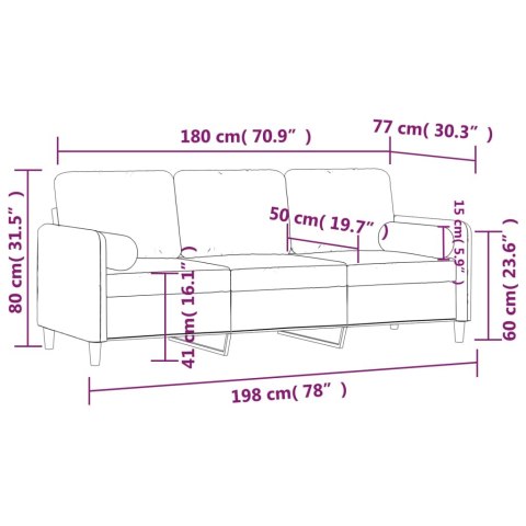 3-OSOBOWA SOFA Z PODUSZKAMI CZARNA 180CM AKSAMIT