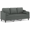 3-OSOBOWA SOFA Z PODUSZKAMI CIEMNOSZARA 180CM TKANINA