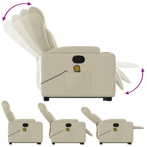 PODNOSZONY FOTEL MASUJĄCY ROZKŁADANY KREMOWY EKOSKÓRA