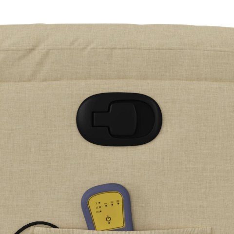 PODNOSZONY FOTEL MASUJĄCY ROZKŁADANY KREMOWY OBITY TKANINĄ