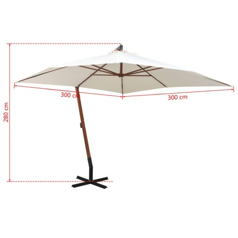 PARASOL OGRODOWY WISZĄCY 300X 300CM DREWNIANY BIAŁY