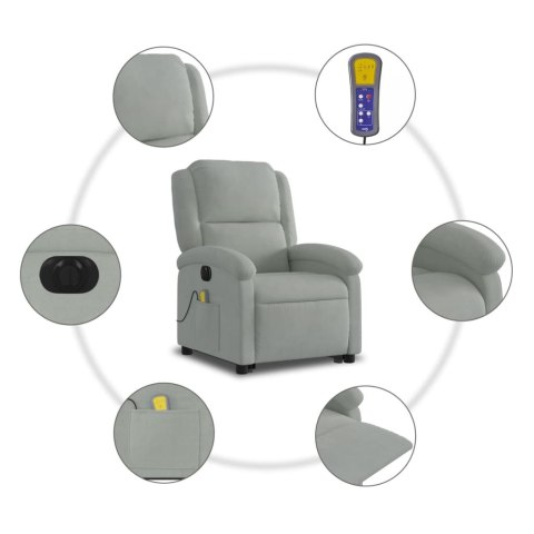 PODNOSZONY FOTEL MASUJĄCY ELEKTRYCZNY ROZKŁADANY JASNOSZARY