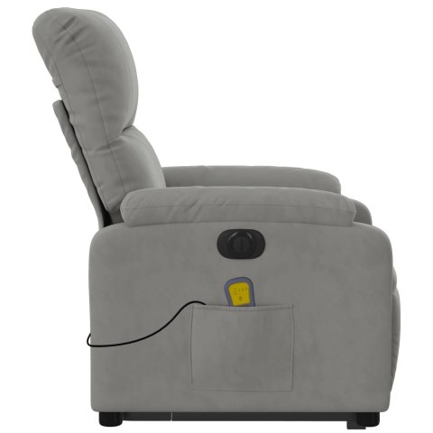 PODNOSZONY FOTEL MASUJĄCY ROZKŁADANY JASNOSZARY MIKROFIBRA