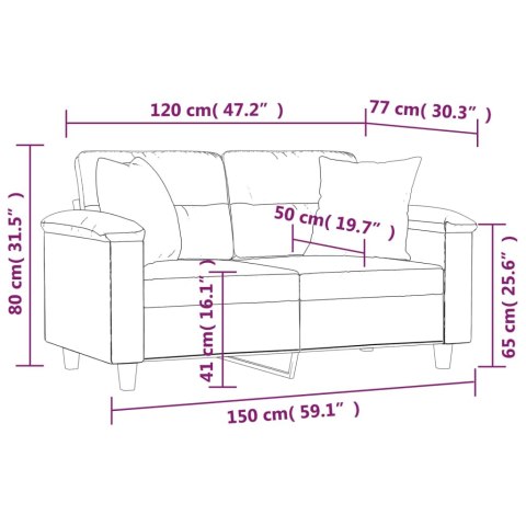 2-OSOBOWA SOFA Z PODUSZKAMI JASNOSZARA 120CM MIKROFIBRA
