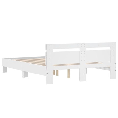 RAMA ŁÓŻKA Z WEZGŁOWIEM I LED BIAŁA 140X200CM