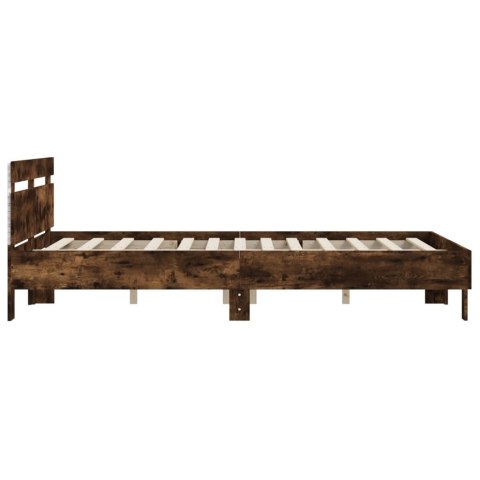 RAMA ŁÓŻKA Z WEZGŁOWIEM I LED PRZYDYMIONY DĄB 140X200CM