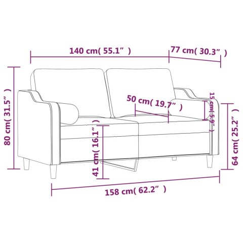 2-OSOBOWA SOFA Z PODUSZKAMI CIEMNOSZARA 140CM TKANINA