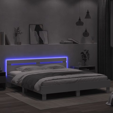 RAMA ŁÓŻKA Z WEZGŁOWIEM I LED, BIAŁA, 180X200 CM