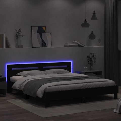 RAMA ŁÓŻKA Z WEZGŁOWIEM I LED CZARNA 160X200CM