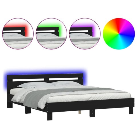 RAMA ŁÓŻKA Z WEZGŁOWIEM I LED CZARNA 200X200CM