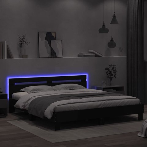 RAMA ŁÓŻKA Z WEZGŁOWIEM I LED CZARNA 200X200CM